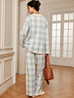 COMMENSE Plaid Polo Collar Sweater Co-ords* Sweater Tops|Long Sleeve Sets