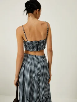 COMMENSE Plaid Print Embroidered Cutout Cami Long Dress* Work Dresses|Cocktail & Party Dresses