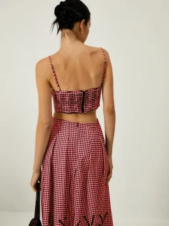 COMMENSE Plaid Print Embroidered Cutout Cami Long Dress* Work Dresses|Cocktail & Party Dresses
