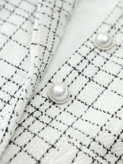 COMMENSE Plaid Print Pearl Button Sleeveless Short Dress* White Dresses|Casual Dresses