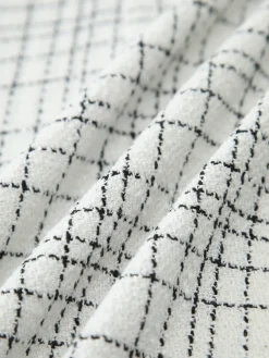 COMMENSE Plaid Print Pearl Button Sleeveless Short Dress* White Dresses|Casual Dresses