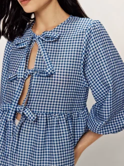 COMMENSE Plaid Tie Front Half Sleeve Blouse* Blouses & Shirts|Tops