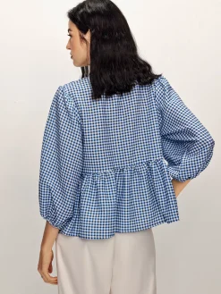 COMMENSE Plaid Tie Front Half Sleeve Blouse* Blouses & Shirts|Tops
