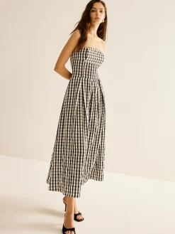 COMMENSE Plaid Tube Long Dress* White Dresses|Casual Dresses
