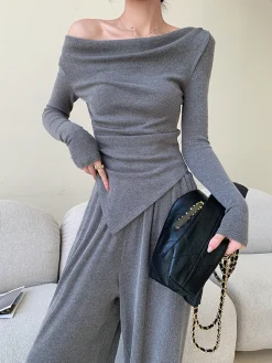 COMMENSE Plain Asymmetrical Draped Pants Set* Pants Sets|Matching Sets