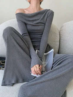 COMMENSE Plain Asymmetrical Draped Pants Set* Pants Sets|Matching Sets