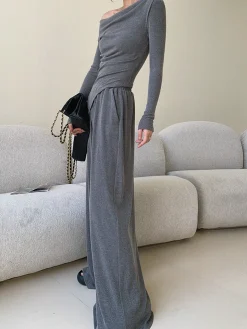 COMMENSE Plain Asymmetrical Draped Pants Set* Pants Sets|Matching Sets