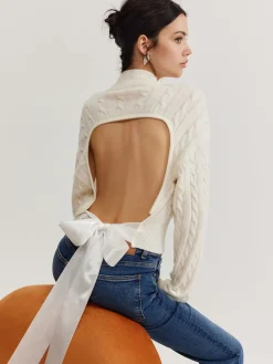COMMENSE Plain Backless Bow Knit Top* Sweater Tops|Sweaters & Cardigans