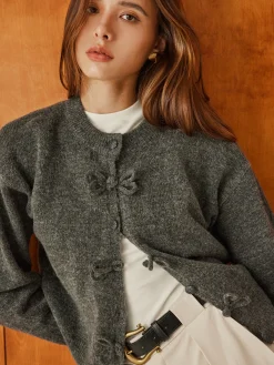 COMMENSE Plain Bow-Breasted Cardigan* Cardigans|Sweaters & Cardigans