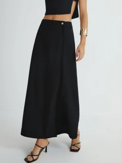 COMMENSE Plain Button Detail Top With Split Maxi Skirt Set* Skirt Sets|Long Sleeve Sets