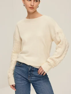 COMMENSE Plain Cable Sleeve Pullover Sweater* Sweater Tops|Sweaters & Cardigans