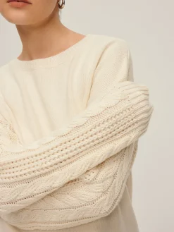 COMMENSE Plain Cable Sleeve Pullover Sweater* Sweater Tops|Sweaters & Cardigans
