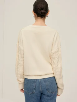 COMMENSE Plain Cable Sleeve Pullover Sweater* Sweater Tops|Sweaters & Cardigans