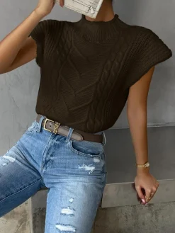 COMMENSE Plain Cap Sleeve Sweater Vest* Sweater Vests|Sweaters & Cardigans