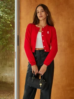 COMMENSE Plain Cherry Embroidery Cardigan* Cardigans|Sweaters & Cardigans