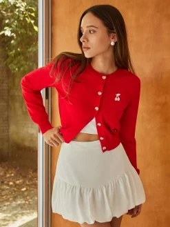 COMMENSE Plain Cherry Embroidery Cardigan* Cardigans|Sweaters & Cardigans