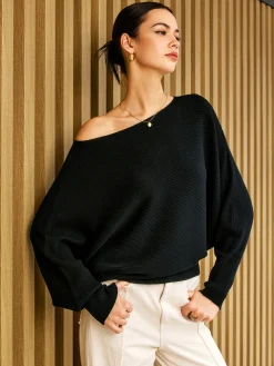 COMMENSE Plain Cold Shoulder Loose Sweater* Sweater Tops|Sweaters & Cardigans