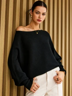 COMMENSE Plain Cold Shoulder Loose Sweater* Sweater Tops|Sweaters & Cardigans
