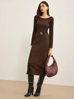 COMMENSE Plain Crinkle Textured Dress Without Belt* Casual Dresses|Work Dresses