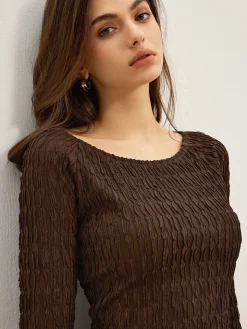 COMMENSE Plain Crinkle Textured Dress Without Belt* Casual Dresses|Work Dresses