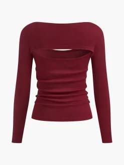 COMMENSE Plain Cutout Long Sleeve T-Shirt* T-shirts|Tops