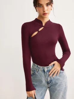COMMENSE Plain Cutout Skinny Sweater* Sweater Tops|Sweaters & Cardigans