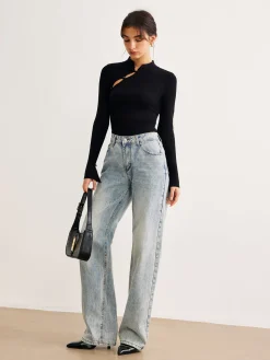 COMMENSE Plain Cutout Skinny Sweater* Sweater Tops|Sweaters & Cardigans