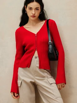 COMMENSE Plain Double Zip Knit Cardigan* Cardigans|Sweaters & Cardigans