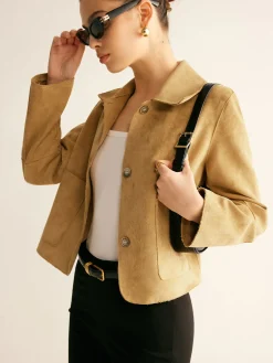 COMMENSE Plain Faux Leather Short Jacket* Outerwear|Jackets
