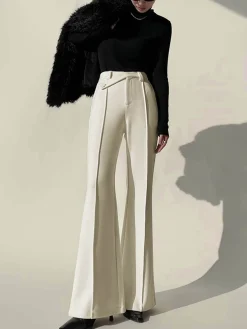 COMMENSE Plain High-Waist Piping Pants* Wide Leg|Pants