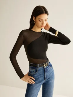 COMMENSE Plain Jersey Panel T-Shirt* T-shirts|Tops