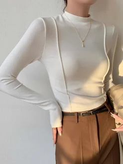 COMMENSE Plain Jersey Piping Blouse* Blouses & Shirts|Tops