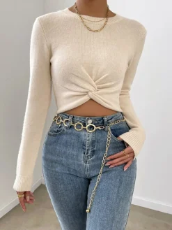 COMMENSE Plain Knotted Knit Top* Sweater Tops|Sweaters & Cardigans