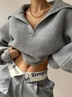 COMMENSE Plain Loose Lapel Sweater* Sweater Tops|Sweaters & Cardigans