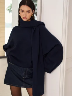 COMMENSE Plain Loose Sweater With Scarf* Sweater Tops|Sweaters & Cardigans