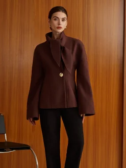 COMMENSE Plain Metal-Button Coat With Scarf* Outerwear|Coats