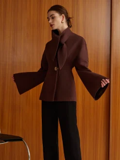 COMMENSE Plain Metal-Button Coat With Scarf* Outerwear|Coats