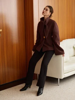 COMMENSE Plain Metal-Button Coat With Scarf* Outerwear|Coats