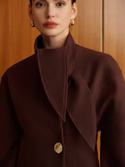 COMMENSE Plain Metal-Button Coat With Scarf* Outerwear|Coats