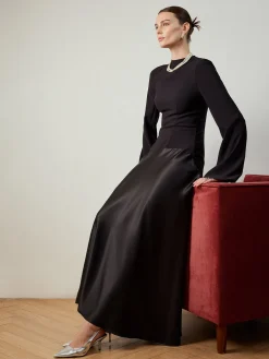 COMMENSE Plain Mock Neck Slim Panel Dress* Black Dresses|Casual Dresses