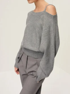 COMMENSE Plain Off-Shoulder Loose Sweater* Sweater Tops|Sweaters & Cardigans
