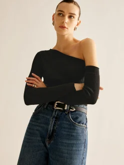 COMMENSE Plain One-Shoulder Knit Top* Sweater Tops|Sweaters & Cardigans