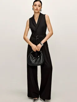 COMMENSE Plain Panel Sleeveless Belted Jumpsuit* Black Dresses|Jumpsuits & Rompers