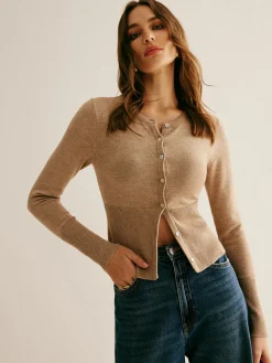 COMMENSE Plain Paneled Button Corset Cardigan* Cardigans|Sweaters & Cardigans