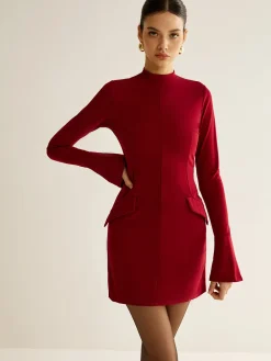 COMMENSE Plain Piping Short Dress* Black Dresses|Casual Dresses