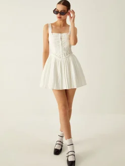 COMMENSE Plain Pleated Cami Short Dress* White Dresses|Casual Dresses