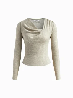 COMMENSE Plain Pleated Draped Knit Top* Sweater Tops|Sweaters & Cardigans