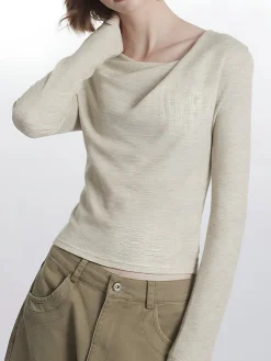 COMMENSE Plain Pleated Draped Knit Top* Sweater Tops|Sweaters & Cardigans
