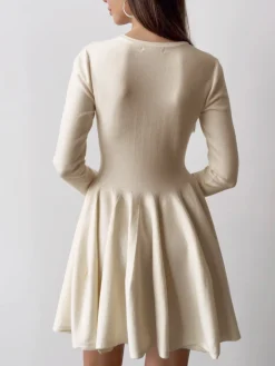 COMMENSE Plain Pleated Sweater Short Dress* White Dresses|Black Dresses