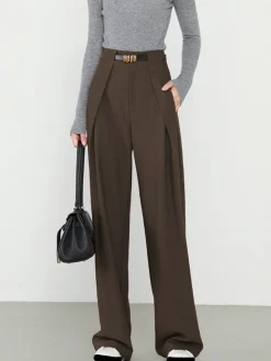 COMMENSE Plain Pockets Straight Pants* Pants|Bottoms